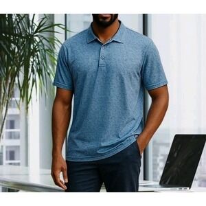 Greg Norman Play Dry Polo Men's Size Large Golf Shirt Blue Shark Print EUC